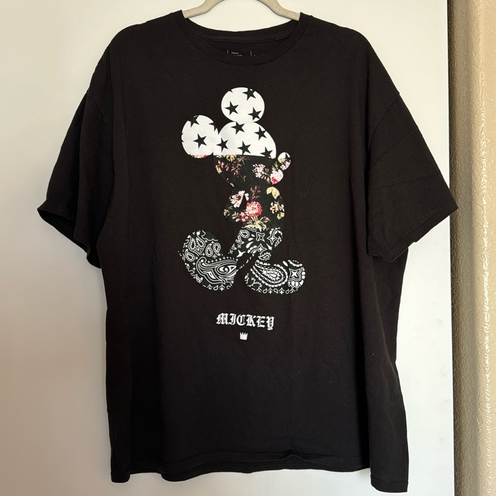 Disney Collection X Neff Black Mickey Mouse Paisley Stars Flowers T-Shirt XXL